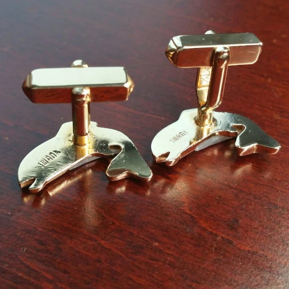 Swank salmon gold plated cufflinks with pearl stone and money clip - Picture 5 of 7